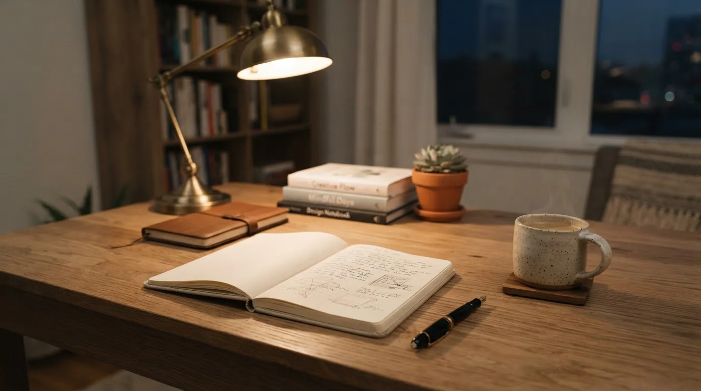 Notizbuch mit handschriftlichen Stichworten zu Lizenz, Umsatz und Frist