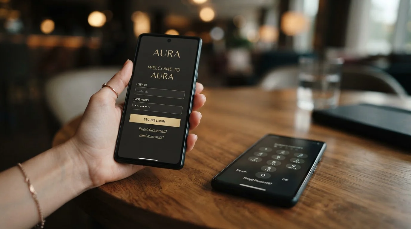 Smartphone mit Spielautomaten-App und Identifizierungsdialog auf dem Display