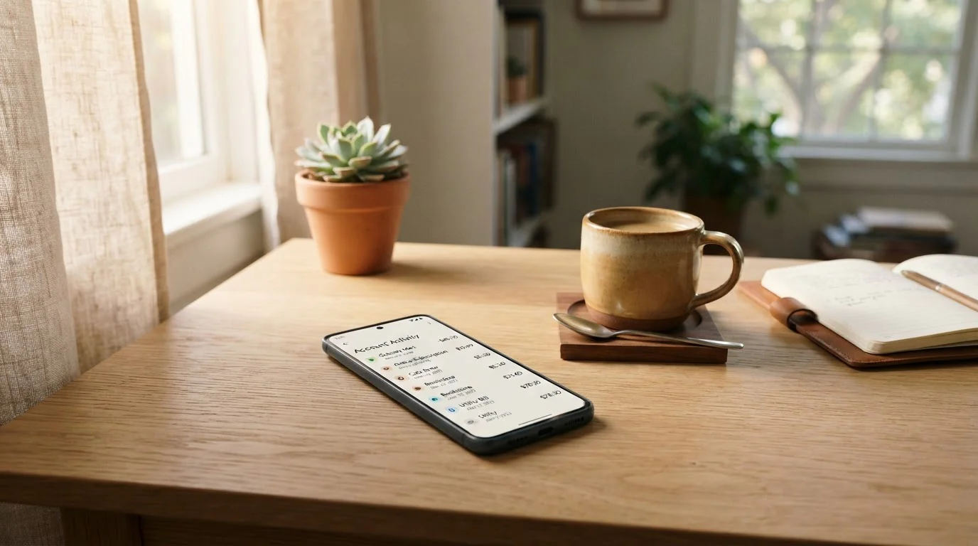 Smartphone-Banking-App auf einem modernen Schreibtisch als Bild für die Auszahlung
