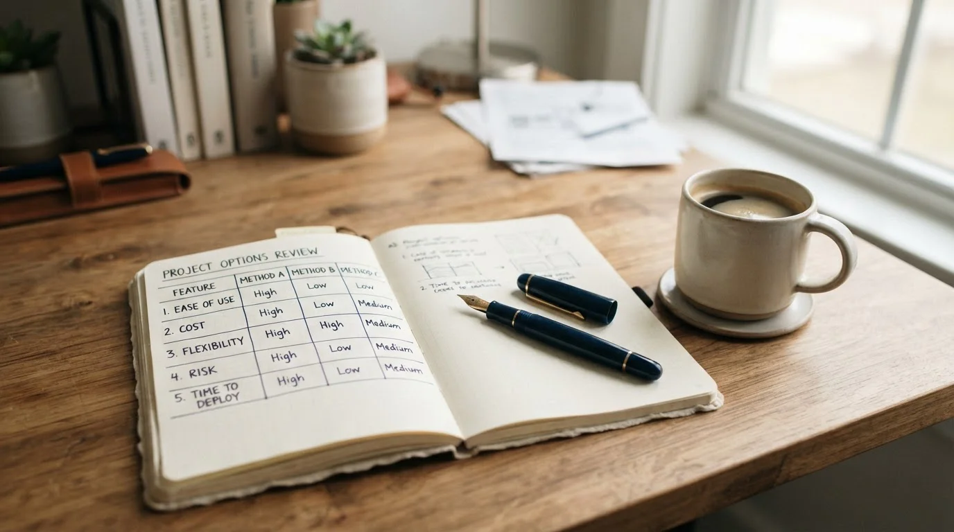 Vergleichstabelle der fünf Code-Formate auf einem Notizbuch