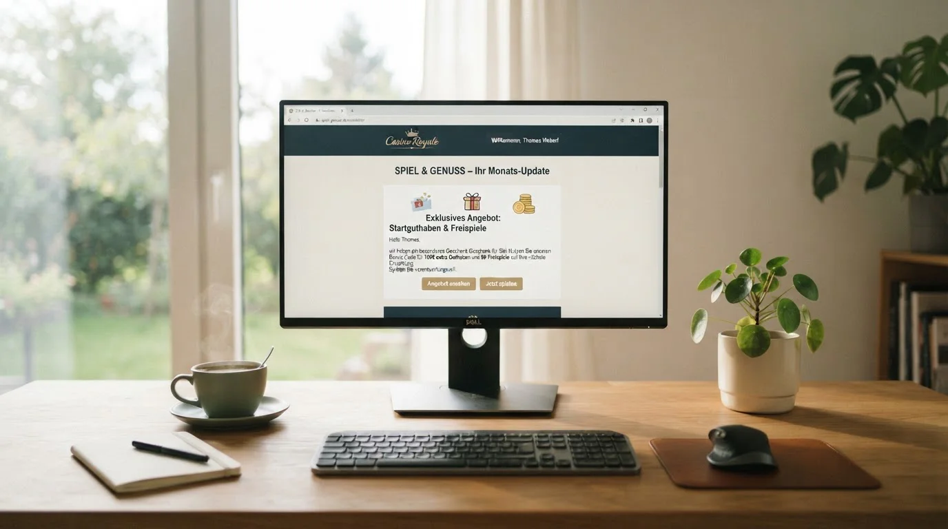 Newsletter-Angebot eines deutschen Online-Casinos auf dem Bildschirm