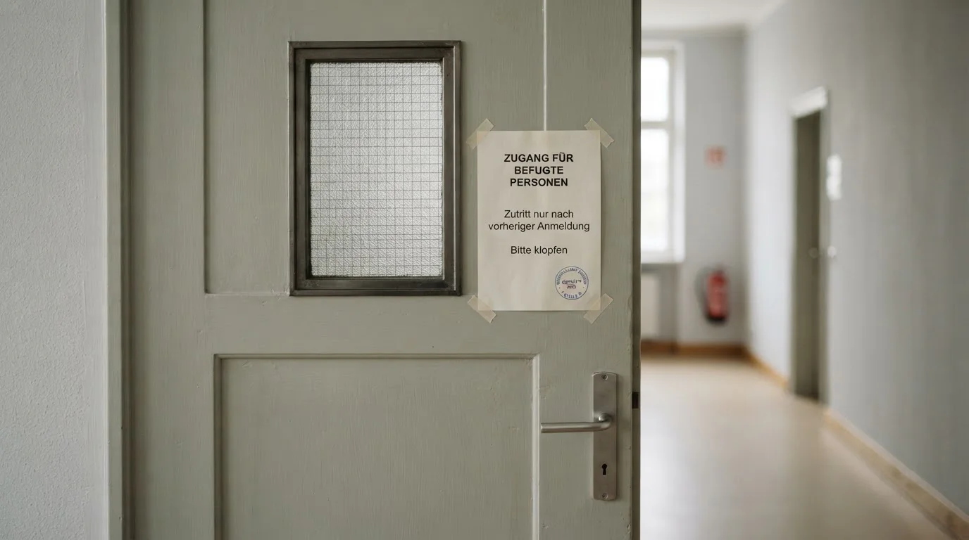 Geschlossene Spielbanktür mit Schild „Privatspielbank" und deutschem Behördenstempel
