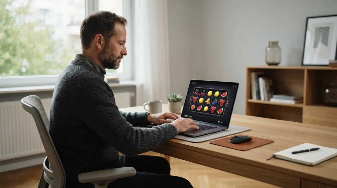 Neutrale Auswahl klassischer deutscher Automatenspiele auf einem Laptop ohne Markenlogos