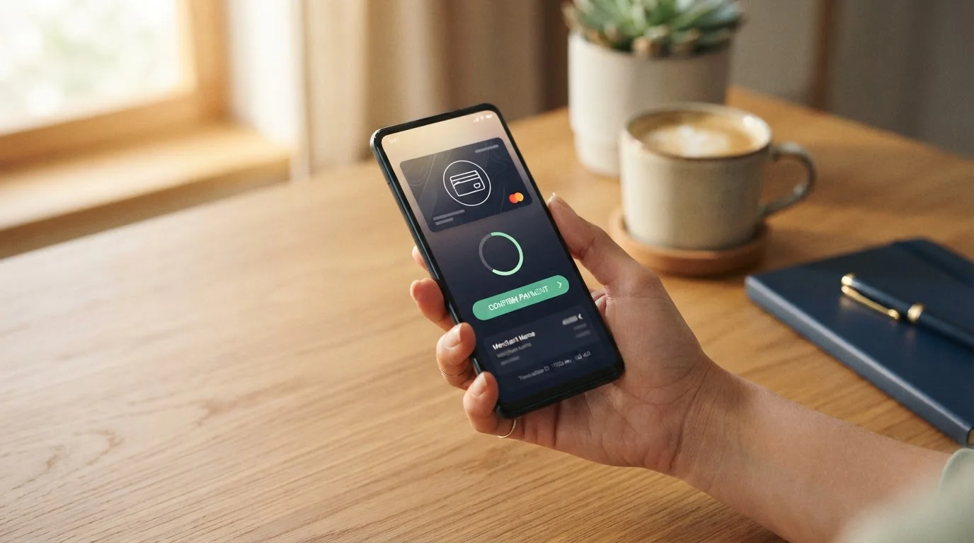 Person hält ein Smartphone mit geöffneter Wallet-Anwendung