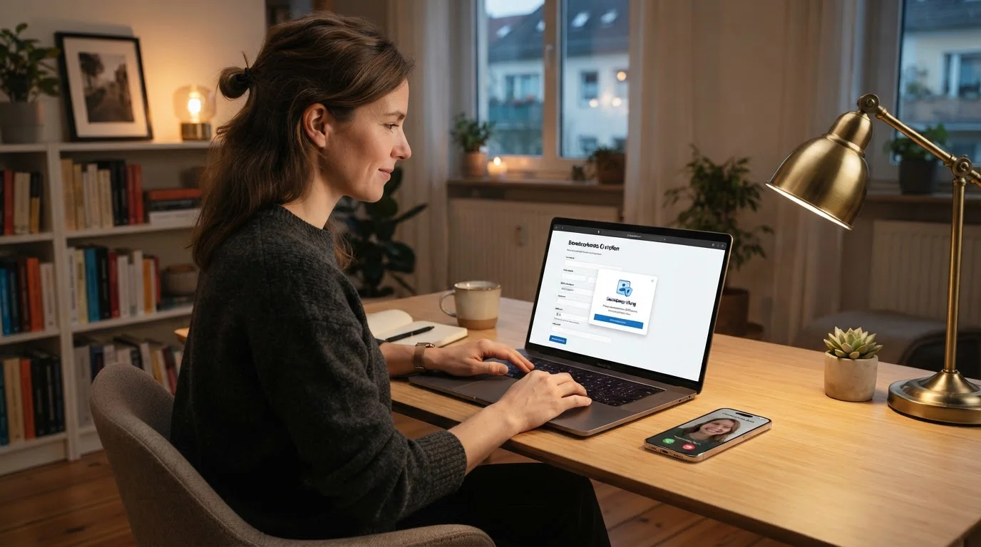 Notebook mit deutscher Online-Casino-Registrierung und Identitätsnachweis-Dialog