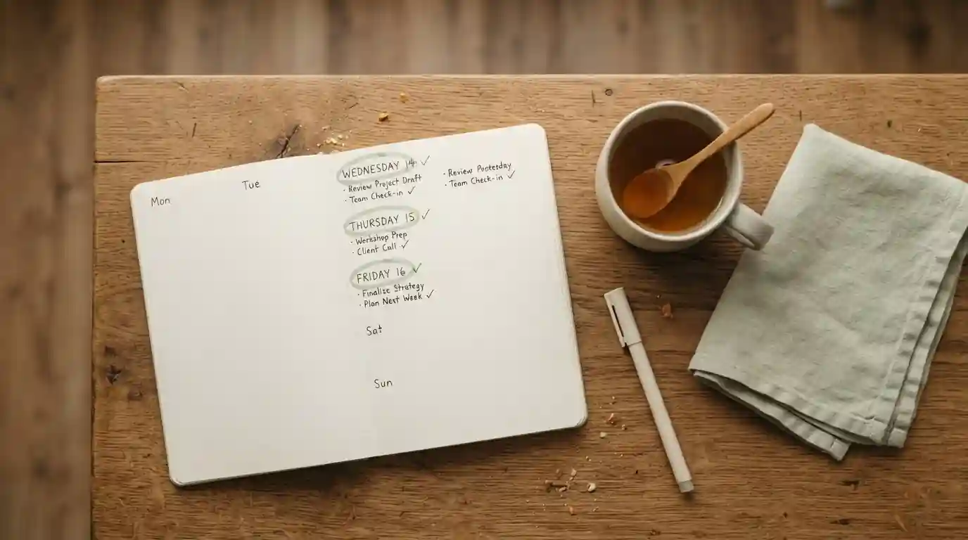 Kalender-Planer mit drei aufeinanderfolgenden Tagen und kleinen Häkchen daneben