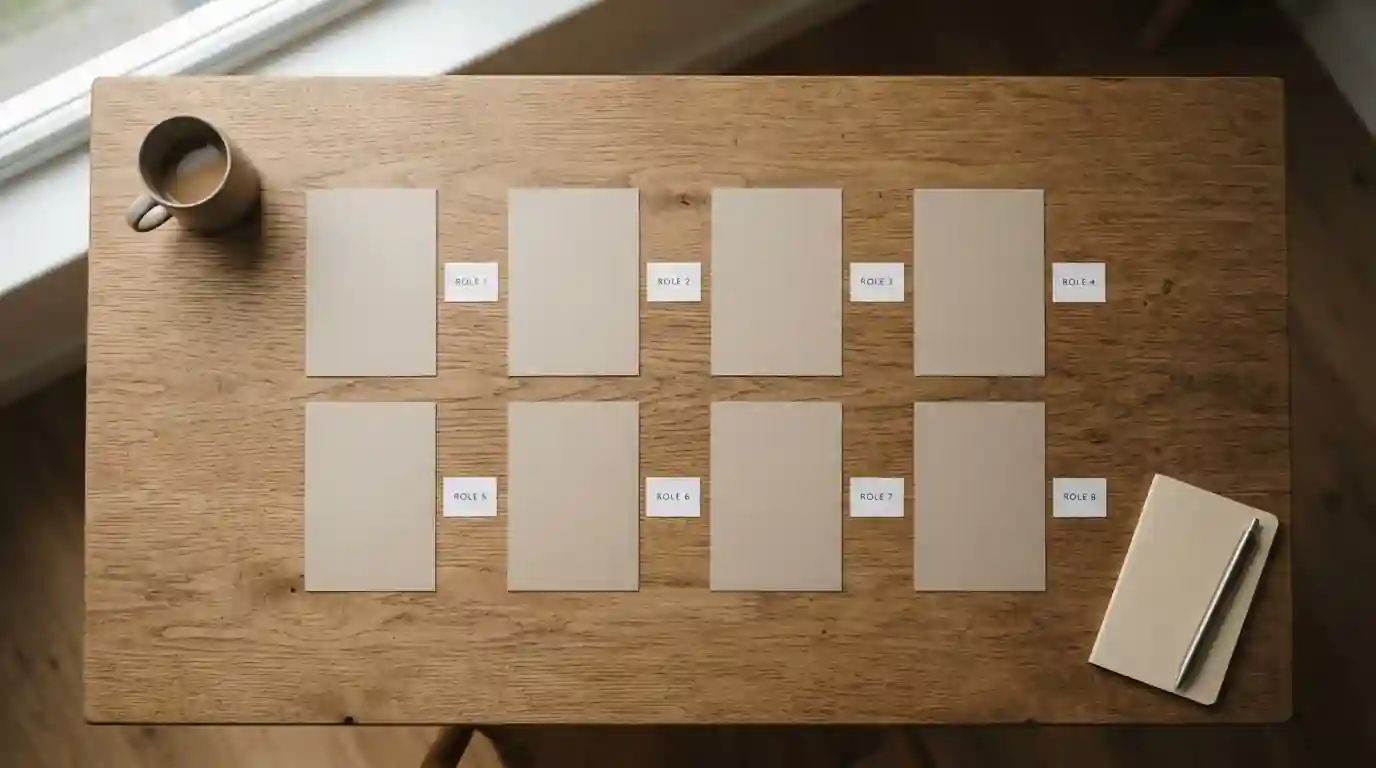 Übersichtliche Tafel mit acht Markenlogos als neutrale Symbole, ohne echte Logos, geordnet nach Lizenzstatus
