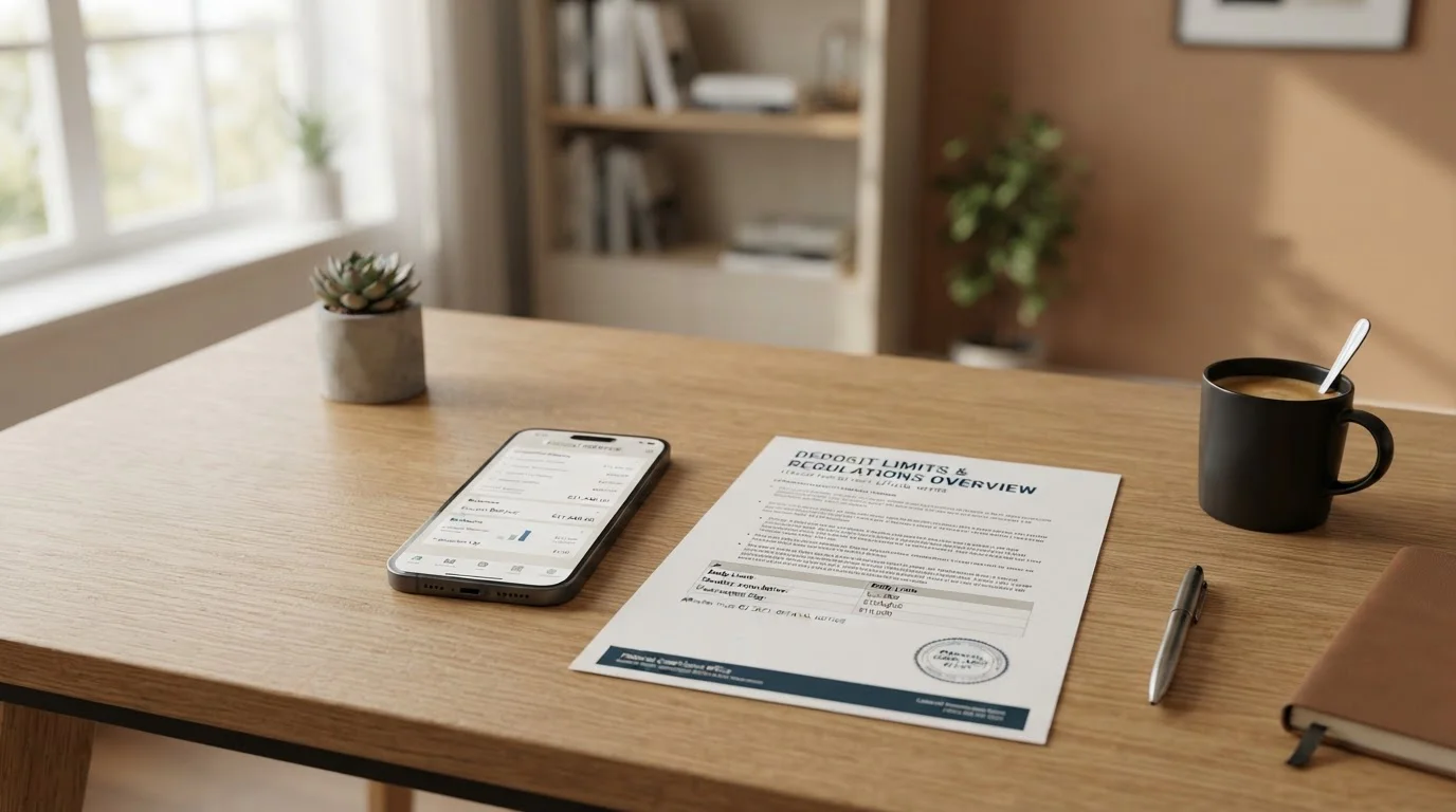 Tisch mit Smartphone und einem Ausdruck der GGL-Whitelist am Bildschirmrand, neutral beleuchtet