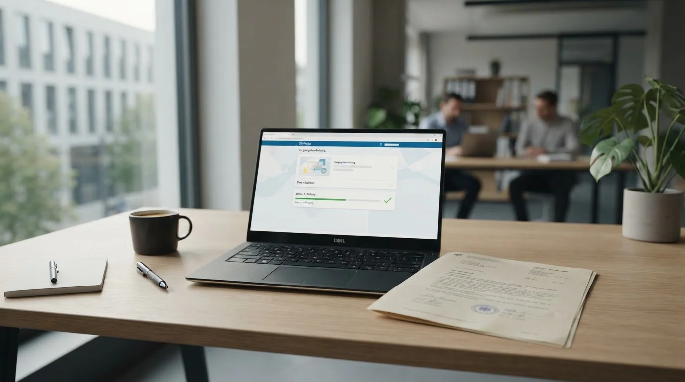 Neutrales Lizenzdokument neben Laptop mit geöffneter Spielhallenseite