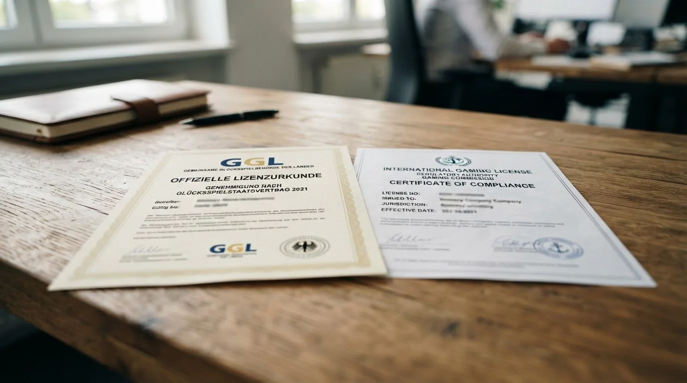 Vergleichsdokument mit GGL-Logo und Offshore-Lizenz-Siegel nebeneinander