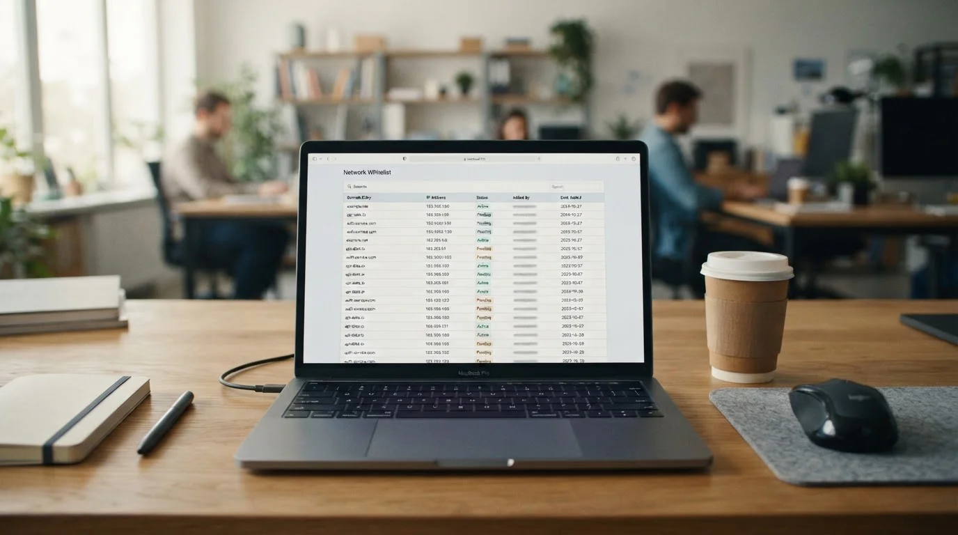 Notebook mit geöffneter GGL-Whitelist und Stempel
