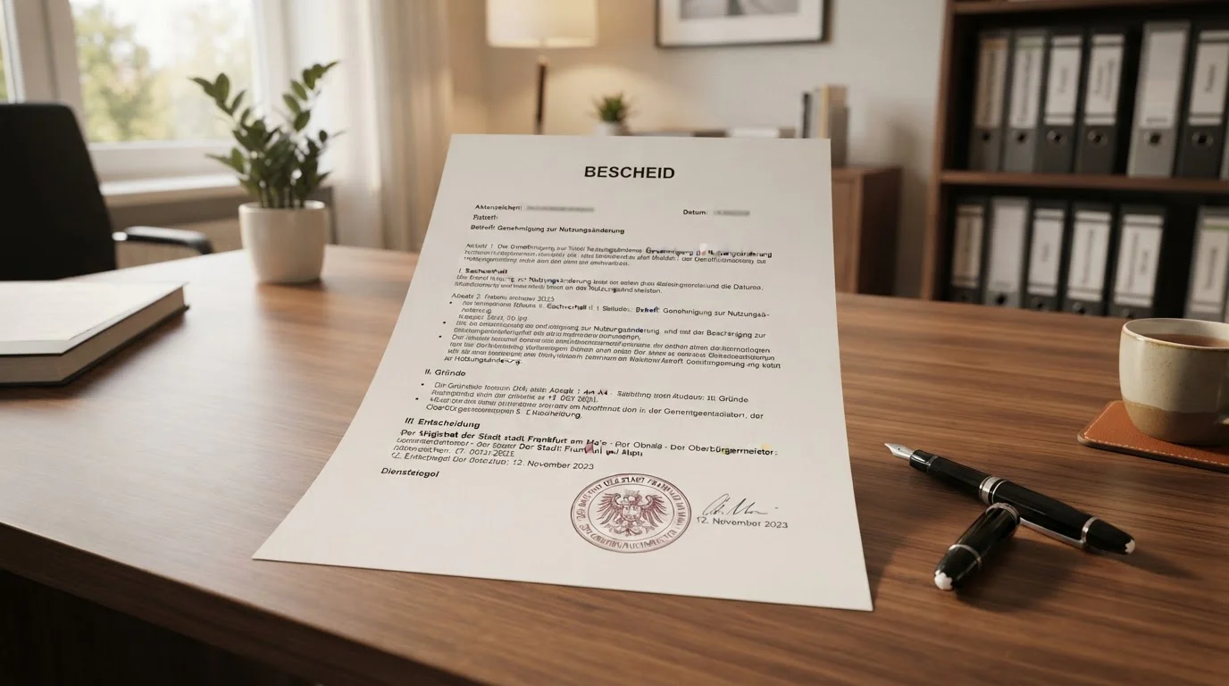 Gestempeltes Dokument mit offiziellen Paragraphen und Limits auf einem Schreibtisch