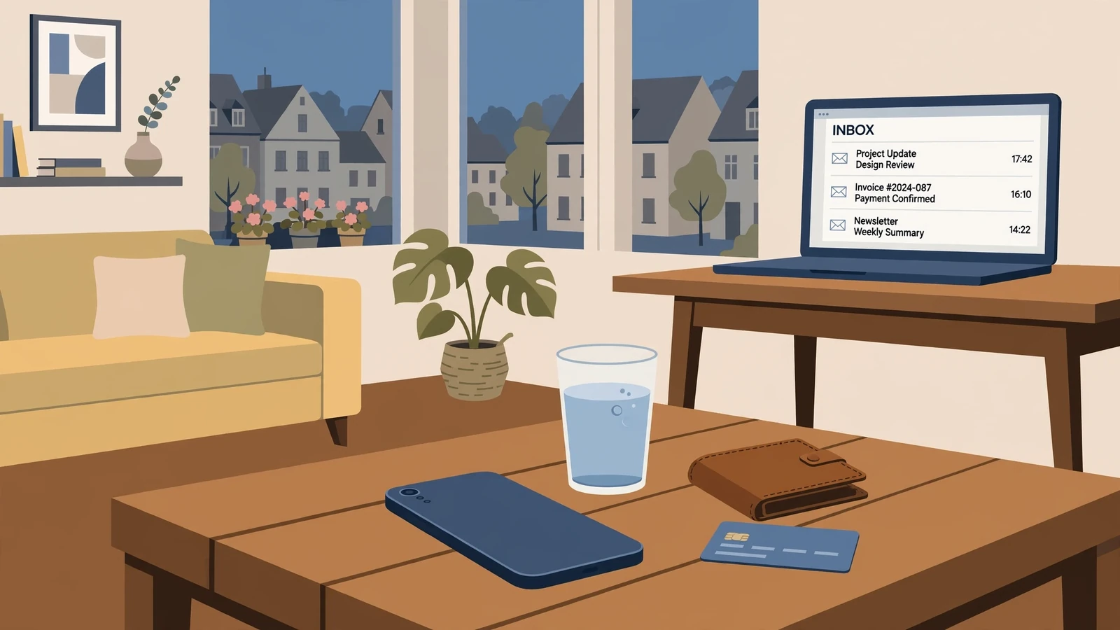 Smartphone und Laptop in einem deutschen Wohnzimmer bei Einzahlung per Trustly