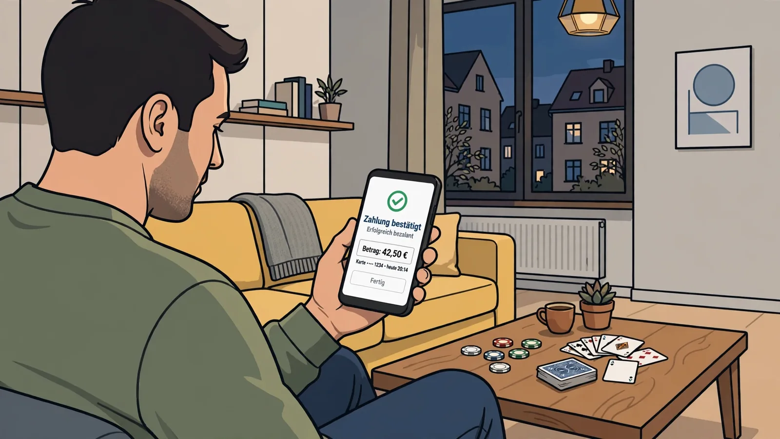Person bestätigt TWINT-Zahlung im Online-Casino auf dem Smartphone.