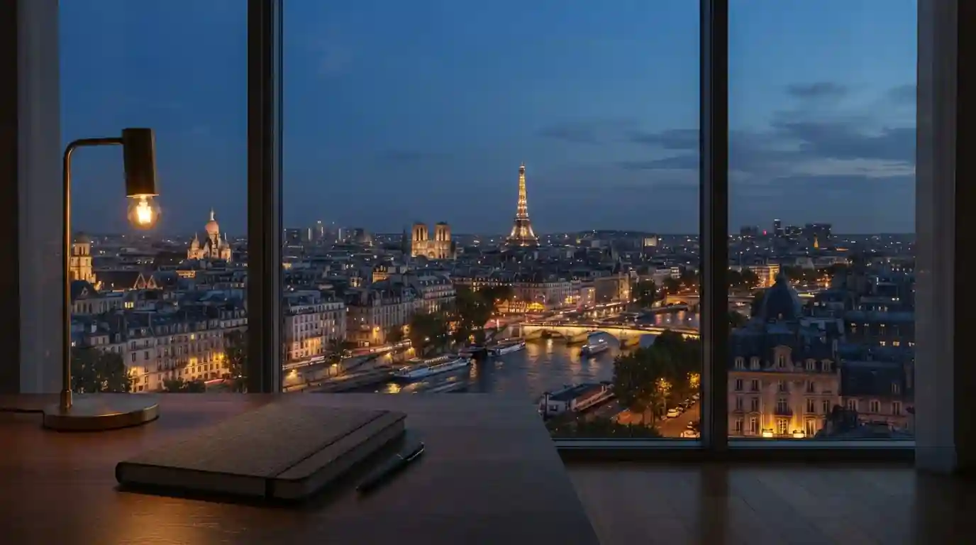Stadtsilhouette einer europäischen Großstadt mit abendlicher Beleuchtung als Sinnbild für den internationalen Online-Glücksspielmarkt