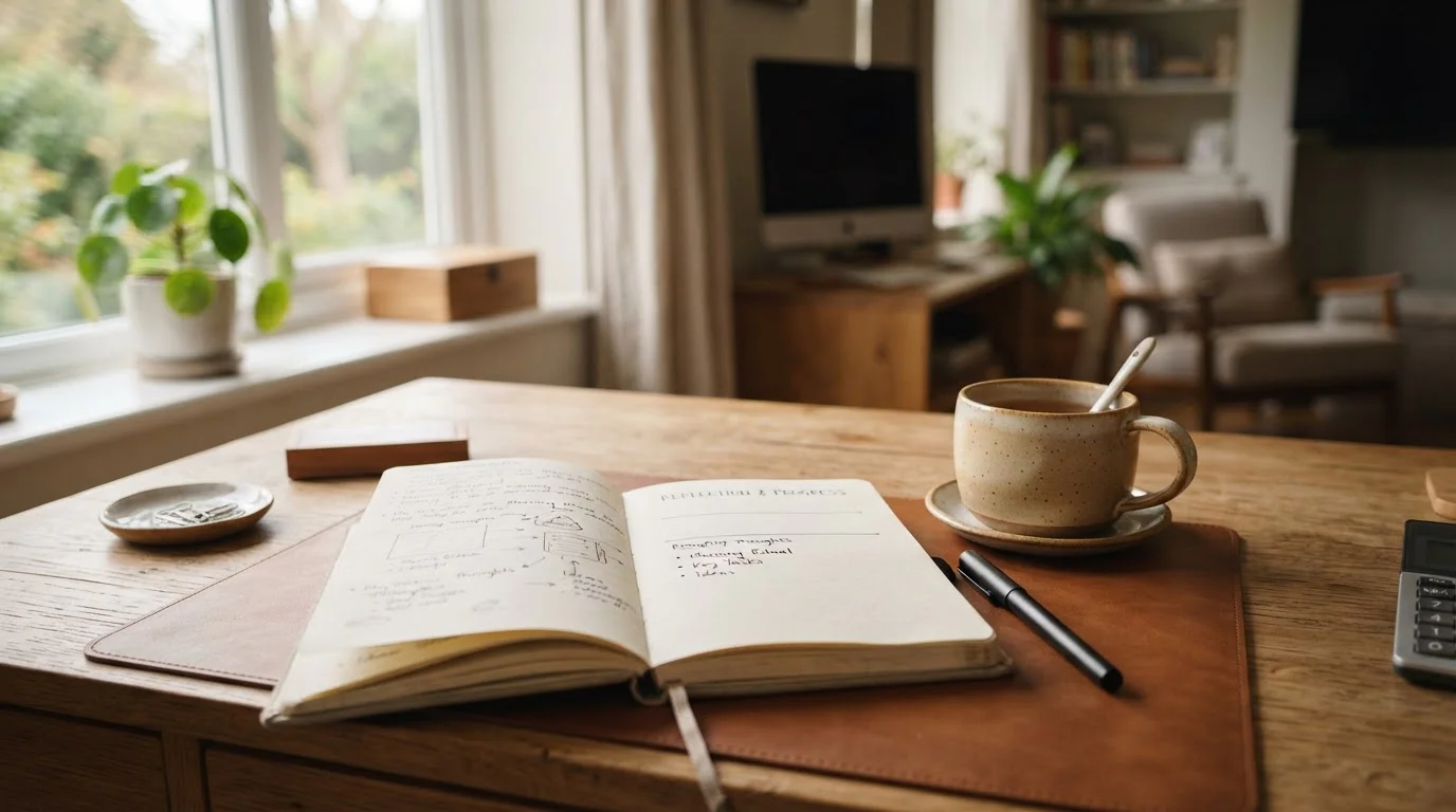 Ruhiger Schreibtisch mit Notizbuch und handschriftlich notierten Limits