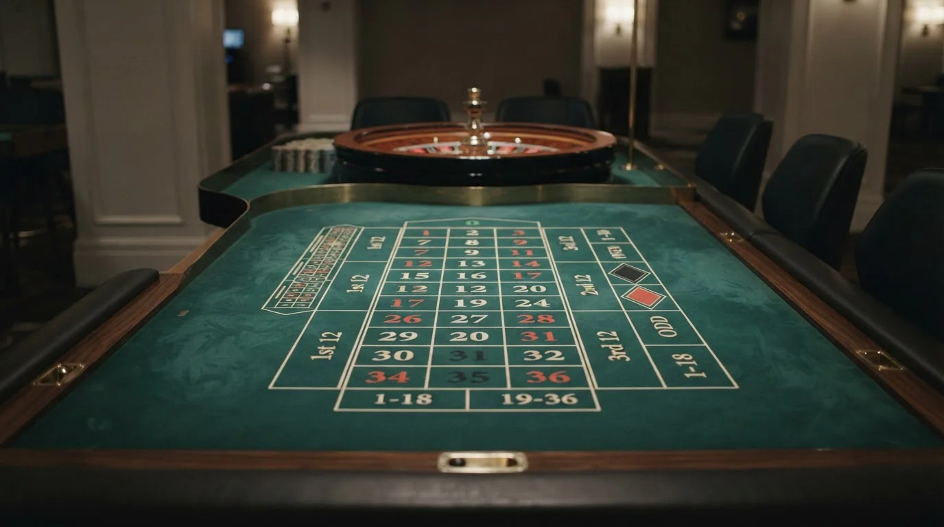 Roulette-Tisch in ruhiger Studiolichtung als Sinnbild für das einzige legale Online-Casino-Angebot in Deutschland