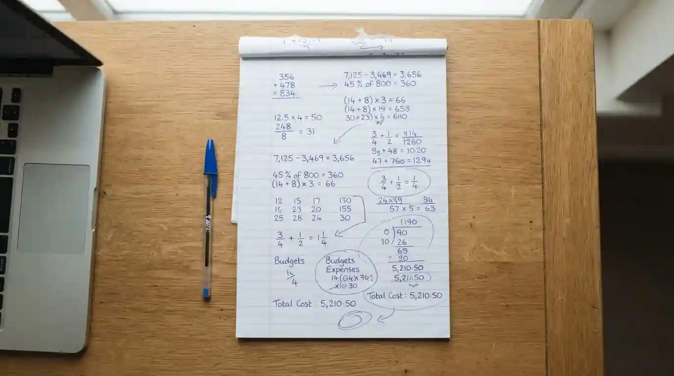 Notepad mit handgeschriebenen Bonus-Umsatzbedingungen neben einem Laptop