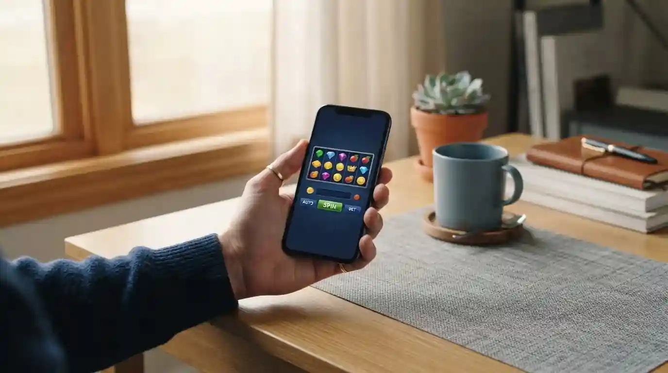 Smartphone mit mobilem Casino-Interface und Bonus-Hinweis