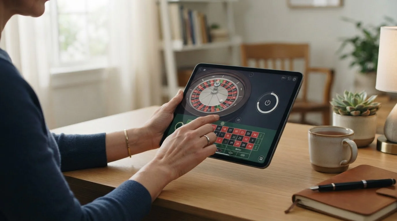 Mobile Roulette-Ansicht mit gut lesbarer Wettannahme auf einem Tablet