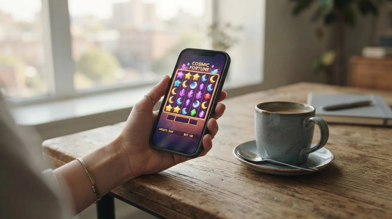 Smartphone mit Online-Casino-Webseite im Browser