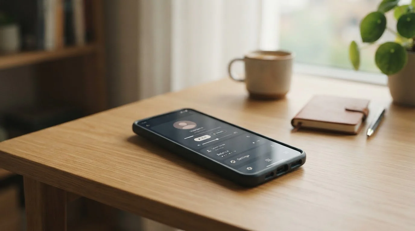 Smartphone mit neutralem Spielkonto und sichtbaren Schutzoptionen
