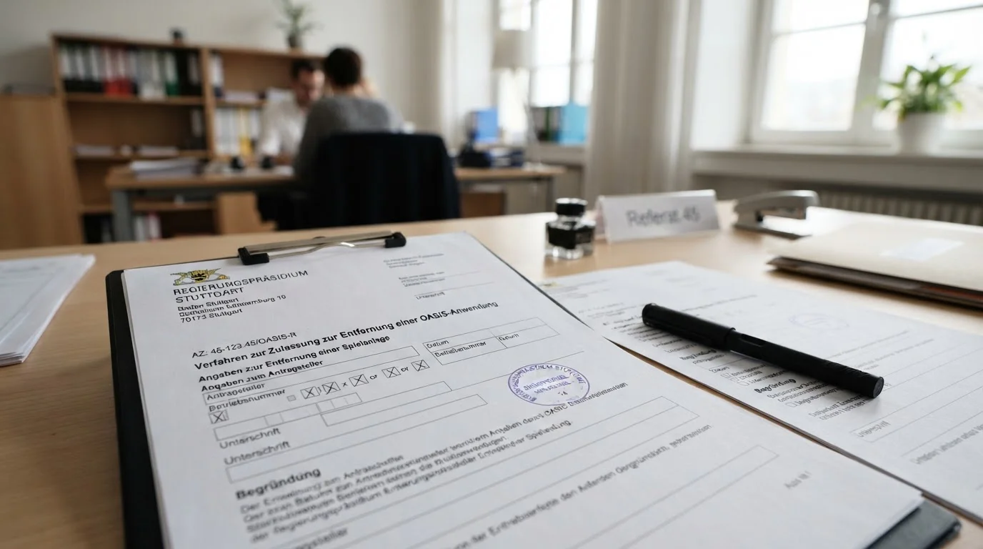 Antragspapiere mit Regierungspräsidium-Stempel und Bearbeitungsfristen