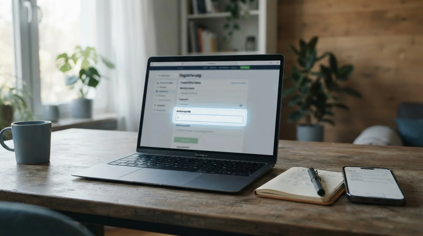 Gutscheincode-Aktivierung an einem Laptop mit geöffneter Online-Casino-Seite