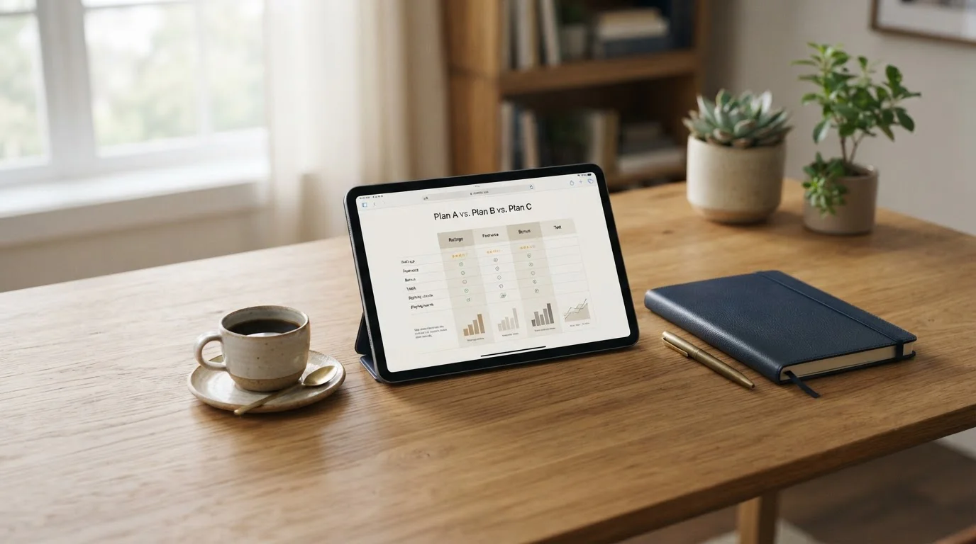 Aufgeräumter Schreibtisch mit Tablet und Notizbuch zum 200 Prozent Casino-Bonus
