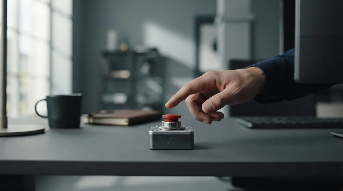 Rotes Knöpfchen auf einer Tastatur als Symbol für den Panikbutton