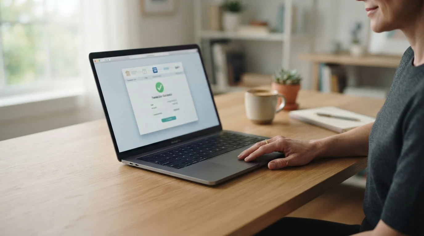 Neutrale Banküberweisung als möglicher Rückzahlungsweg auf einem Laptop