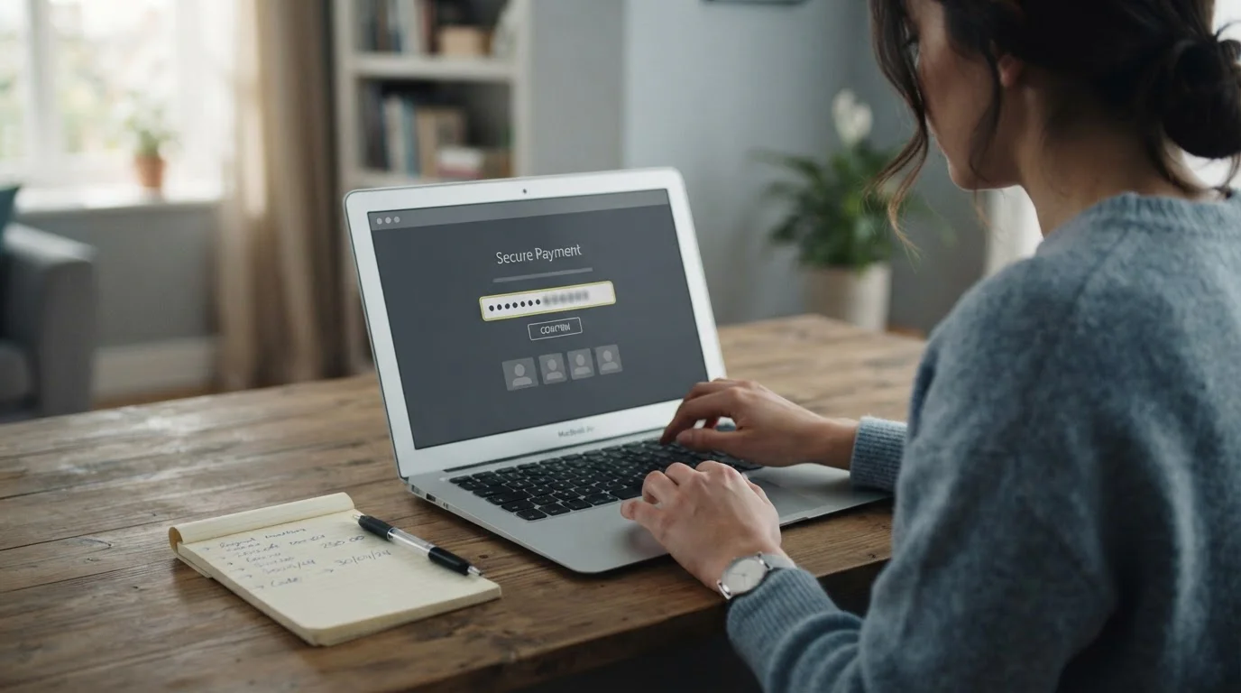 Paysafecard-Code neben Laptop und Notiz mit Einzahlungslimit