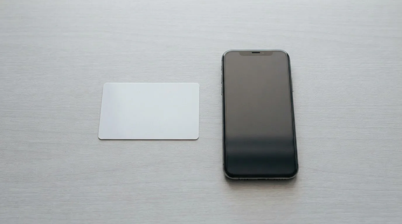 Ausweisdokument ohne erkennbare Daten neben einem Smartphone auf hellem Untergrund