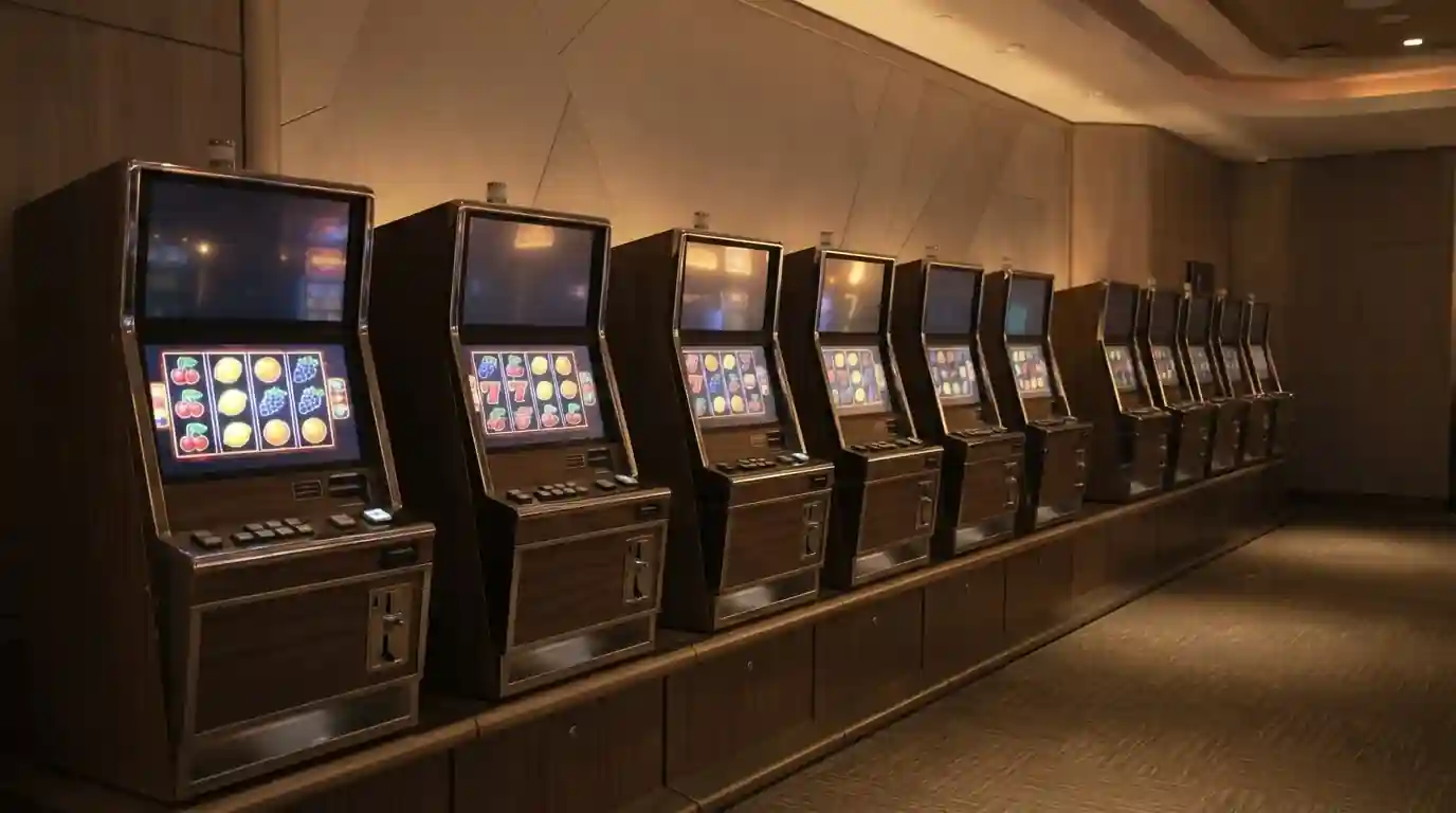 Regal mit verschiedenen Spielautomaten-Symbolen ohne Markenzeichen