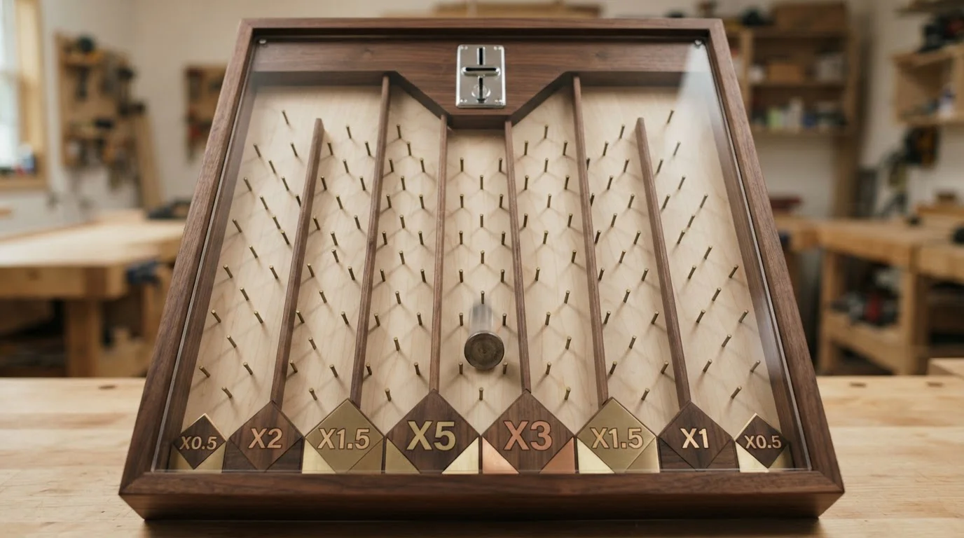 Plinko-Brett mit unterschiedlich dicht verteilten Multiplikatorfeldern