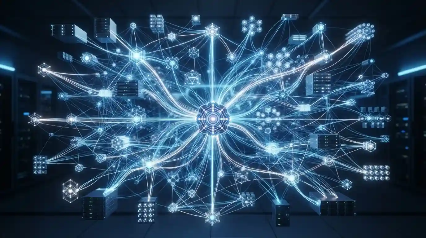 Schematische Darstellung eines vernetzten progressiven Jackpot-Systems mit mehreren verbundenen Spielservern