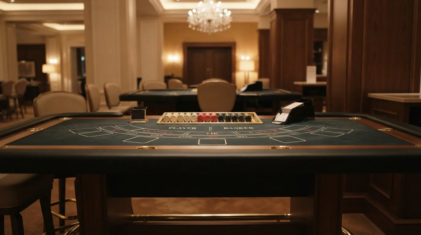 Punto-Banco-Tisch mit Karten und neutralen Spielmarken