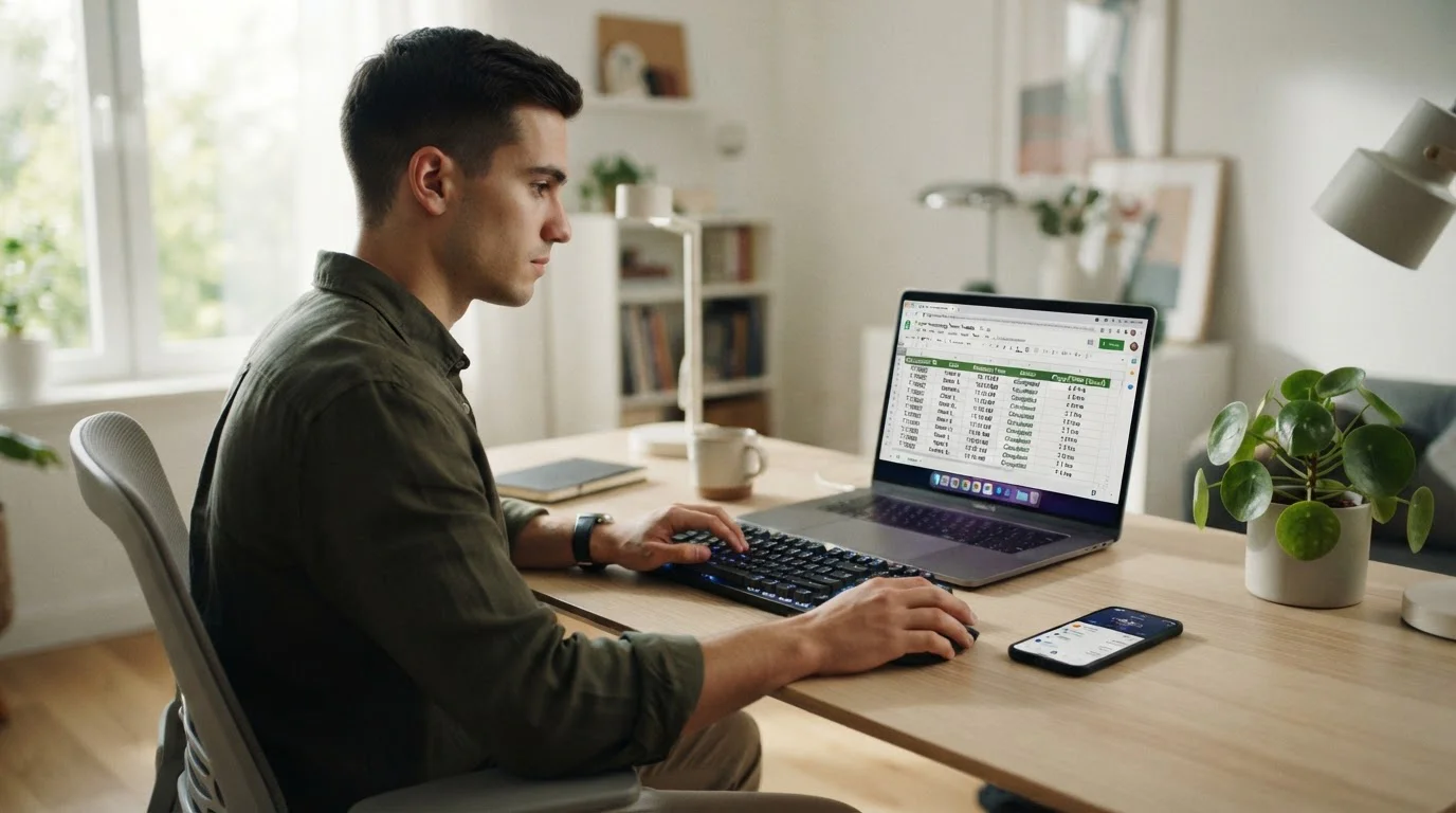 Person am Schreibtisch prüft Auszahlungszeiten verschiedener Casinos auf Laptop