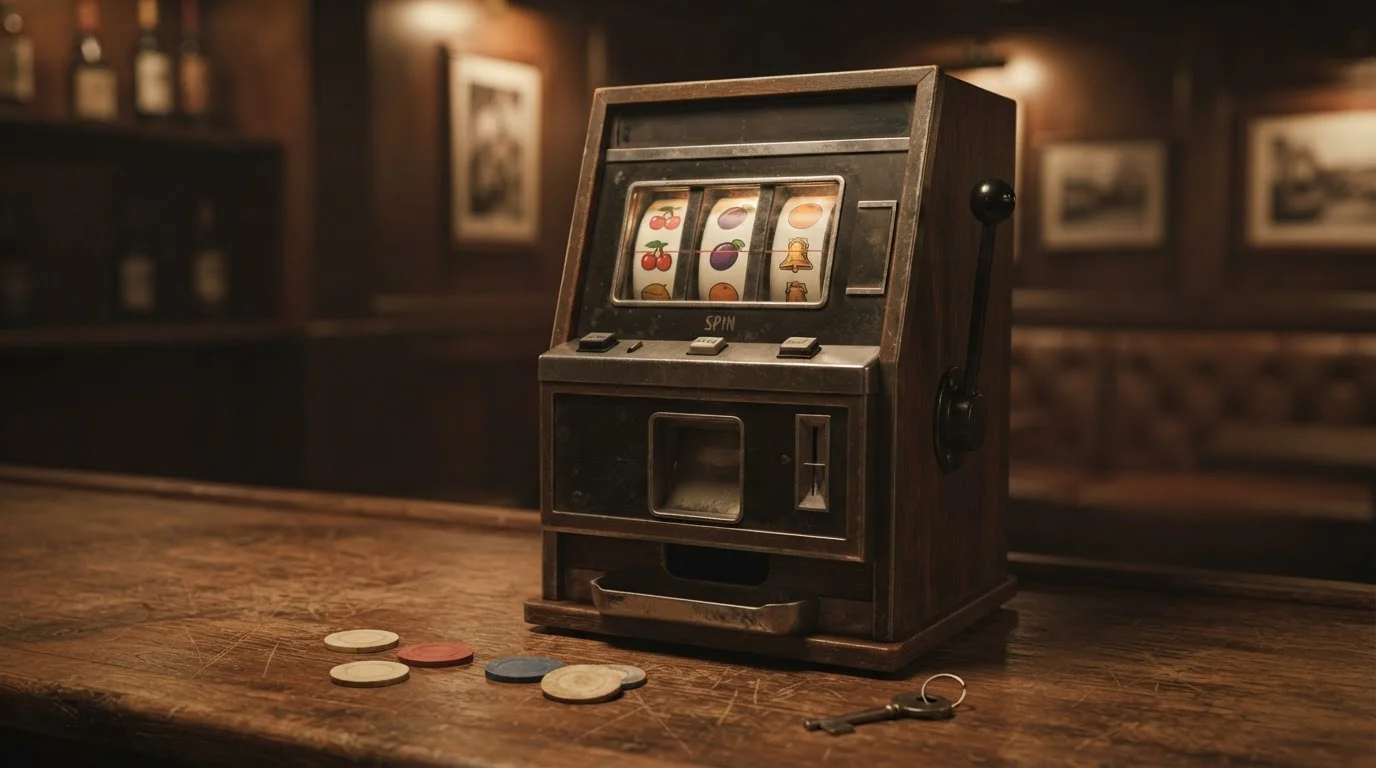 Novomatic-nahe Spielwalze auf einem Bildschirm mit eingerichtetem Spieltisch davor