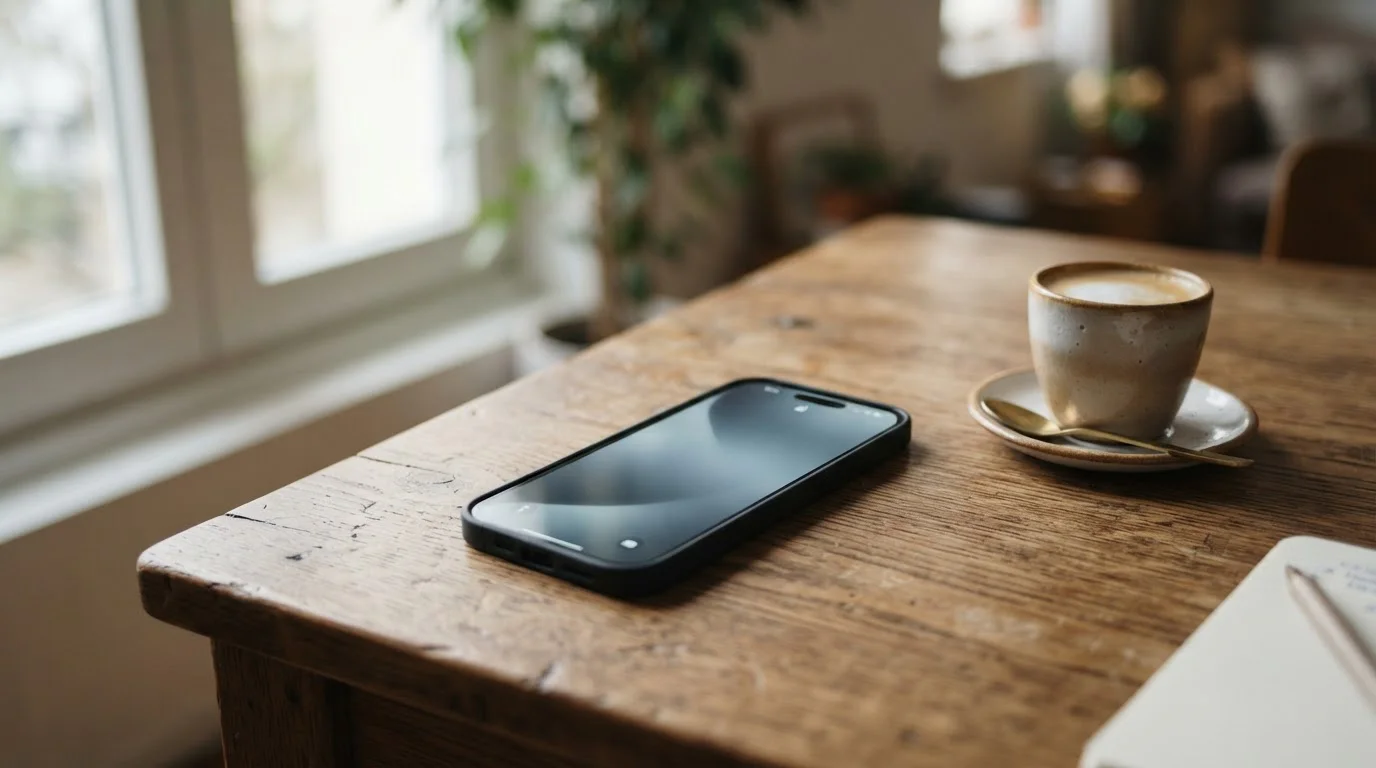 Smartphone mit Sperrbildschirm auf einem Holztisch als Sinnbild für die OASIS-Sperre