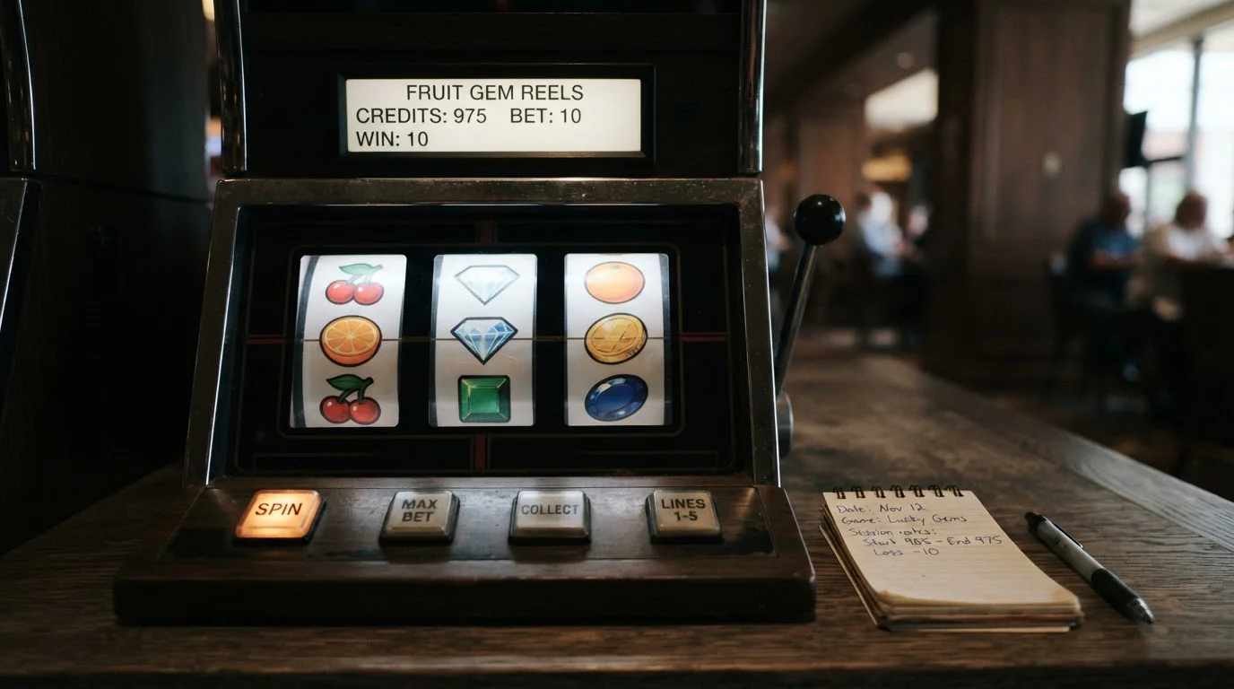 Generische Spielautomat-Szene mit Walzen und Symbolen ohne erkennbare Markenidentifikation