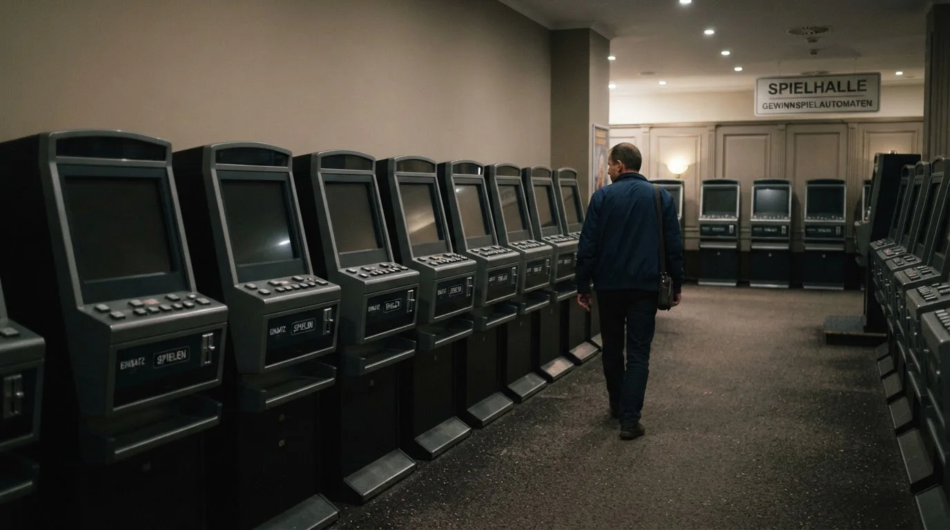 Spielautomat in einer deutschen Spielhalle, neutrales Licht, ohne Logos