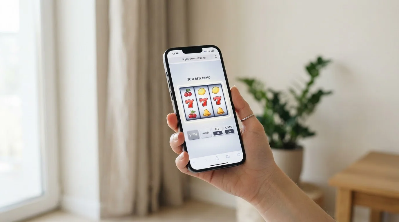 Smartphone-Display mit Slot-Spiel im mobilen Browser