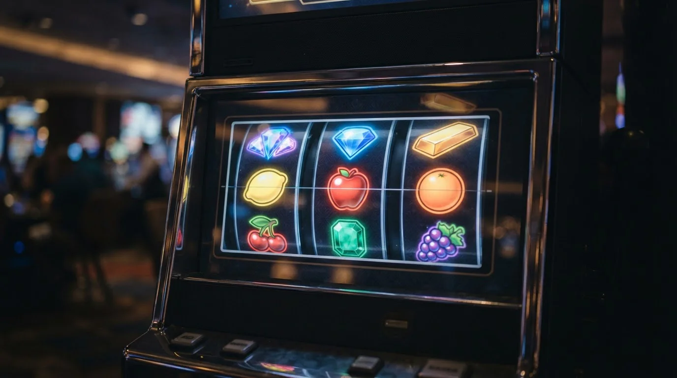 Nahaufnahme generischer Spielautomaten-Walzen ohne Markenzeichen