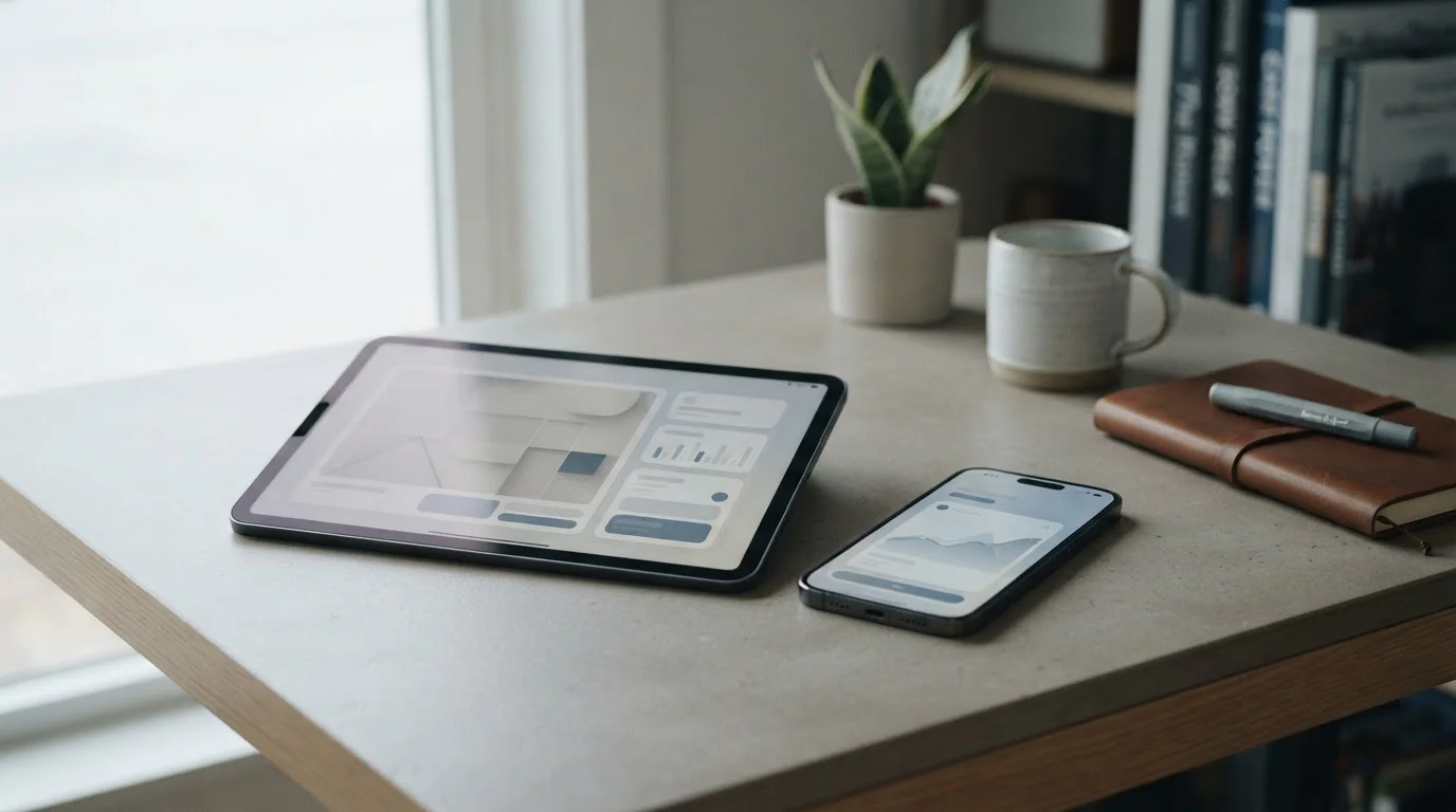 Smartphone und Tablet nebeneinander mit neutraler Spieloberfläche