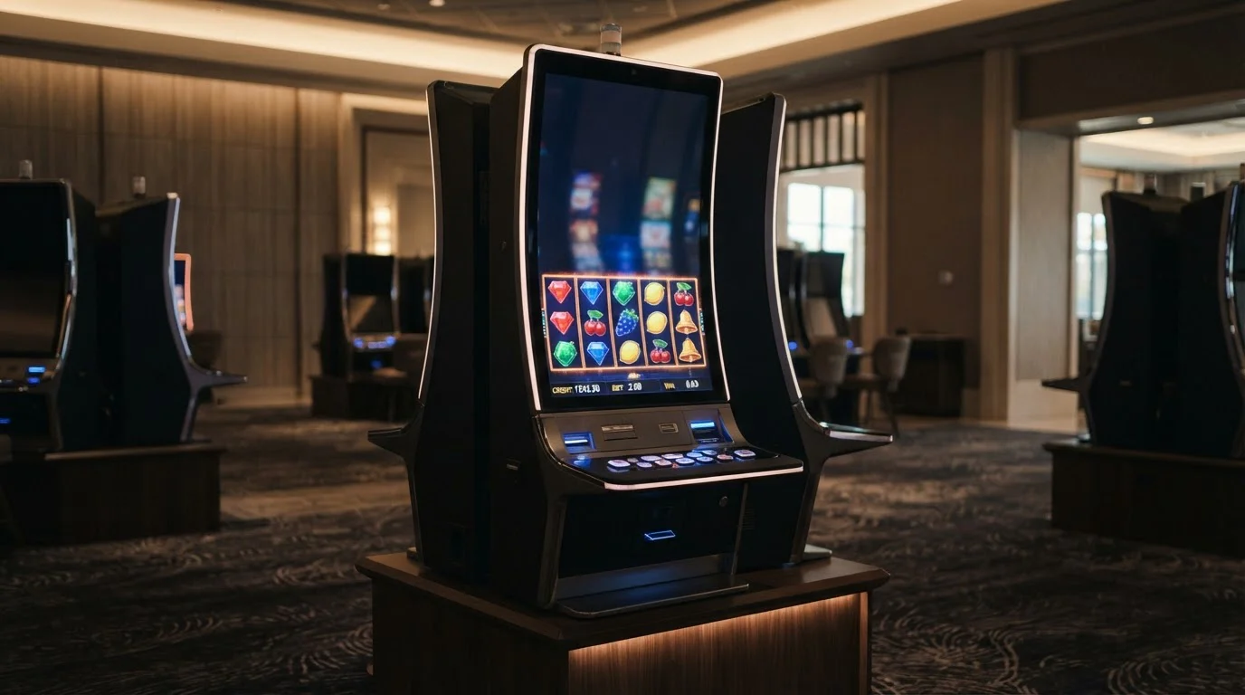 Modernes Spielgerät in geordneter Umgebung als Sinnbild der Online-Spielautomaten ohne LUGAS