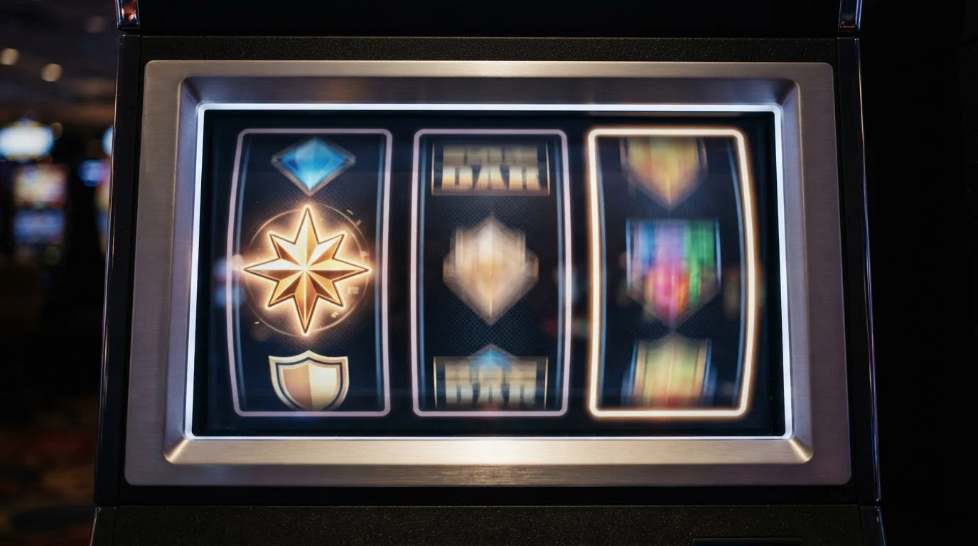 Nahaufnahme eines neutralen Spielautomaten mit Stern-Wild und Walzen