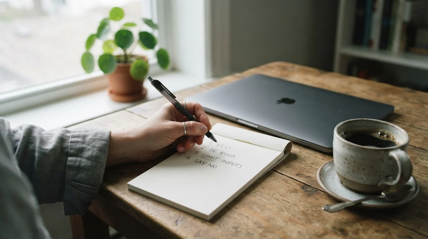 Tastatur und Notizbuch mit Limits und Selbsttest-Fragebogen